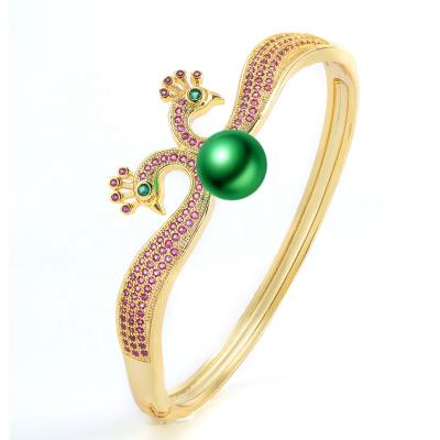 China CLASSIC European and American Popular Cuff Bracelets 24K Gold Plated Green Jade Open Beads Charming Bracelets for Party/Gift for sale