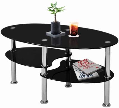 China Three Layers Hot-selling modern design Three-layer metal frame oval tempered glass stainless steel multifunctional coffee table for sale