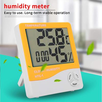 China Home Household Thermometer Hygrometer Wall Clock LCD Display HTC-1Digital Monitor Indoor Temperature Humidity Meter for sale