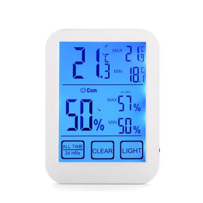 China Multi-Functional Touch Screen Electronic Magnetic Backlight Factory Materials Room Digital Thermometer Indoor Hygrometer for sale