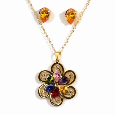 China Hot Vintage LC Flower Items Wholesale Costume Jewelry 2019 New Products Stone Stainless Steel Jewelry Set for sale