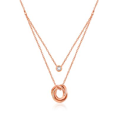 China Vintage Fashion Stainless Steel Korean Jewelry High Quality Rose Gold Three Round Circles Necklace for sale