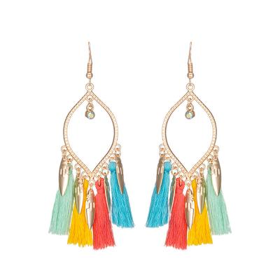 China The latest BOHEMIA autumn and winter fabric art women's leaves retro exaggerated gold tassel earrings large for sale