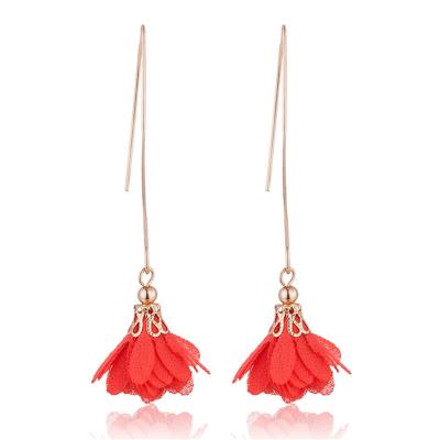 China Fashionable new design jewelry autumn and winter flower long simple tassel fabric cheap earrings for sale