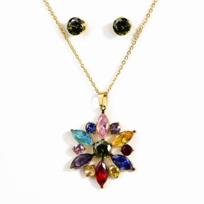 China LC Stainless Steel Casual/Sporting Hot Items Fashion Jewelry 2019 New Products Wholesale Stone Flower Ladies Jewelry Set for sale