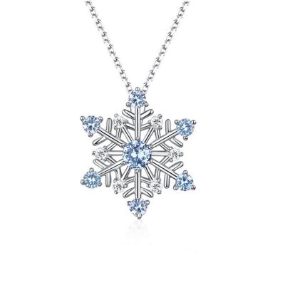 China Custom Ladies Fancy Luxury Blue Green Blue Green Snowflake Vintage Design Pendant Silver Necklace For Gifts for sale