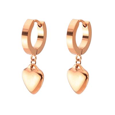 China Vintage Fashion Korean Women's Earrings Stainless Steel Unisex Gold Rose Gold Plated Heart Charm Earrings for sale