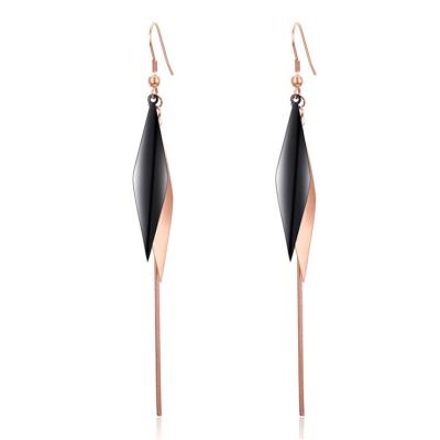 China CLASSIC Hot Selling Korean Fashion Women Stainless Steel Leave Shape Long Tassel Earrings for sale