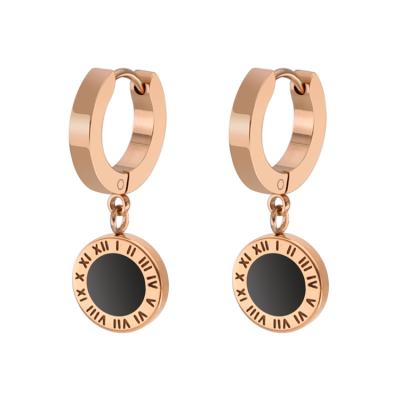 China Cheap Simple Retro Roman Numeral 14k 22k Pure Gold Hot Selling Casual/Sporty Hot Selling Dangle Earrings For Unisex for sale