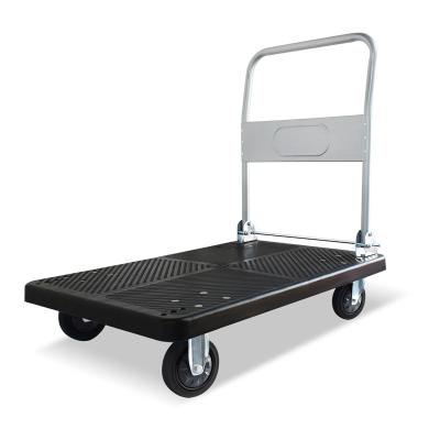 China Ultra-Quiet Black Warehouse Platform Trolley Cart Double Wheel Steel Tube Steel Axle Transport Cargo Cargo for sale