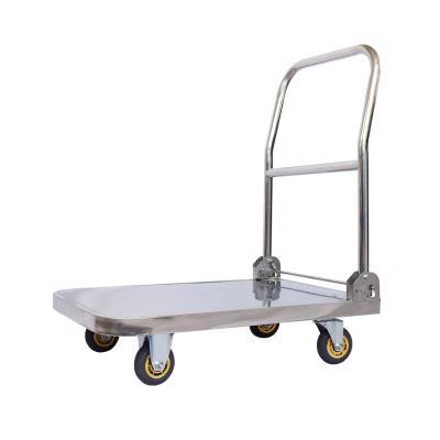 China Stainless Steel Restaurant Folding Trolley Trolley / Trolley Platform Shopping Cart Load 400kg Plus Bungee Wheel for sale