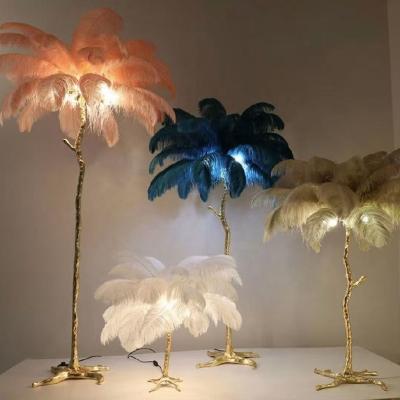 China Large Modern Luxury Silver Led Black Pink Beige Brass Feather Floor Lamp Ostrich Gold Palm Gray Gray Standing Lighting for sale