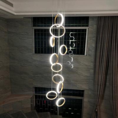 China Modern Ring Chandelier Lighting Small Ring Circular Chandelier Acrylic Led Gold Circle Pendant Lamp Staircase for sale