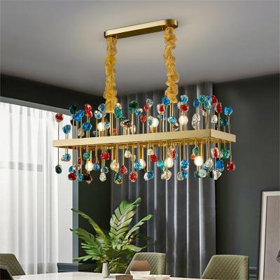 China Post Modern Led Hanging Crystal Chandelier Rectangular Ball Colored Glass Lamp Pendant Light For Dining for sale