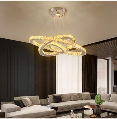 China Modern Modern Dining Room Round Circular Stainless Steel 3 Ring Led Ceiling Light K9 Crystal Chandelier for sale