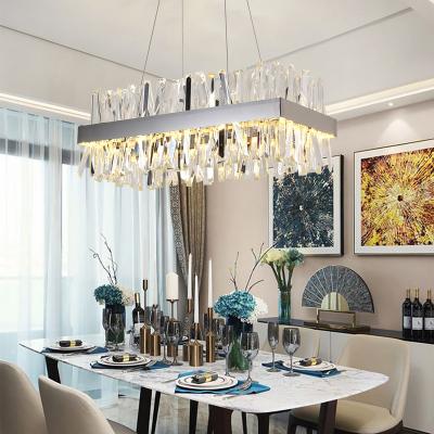 China Rectangle Luxury Modern Crystal Chandelier Gold Chrome Pendant Light for Home Living Kitchen Island for sale