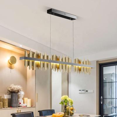 China Home Decoration Postmodern Metal Home Designer Pendant Lights Fixtures Long Hanging Rectangular Restaurant Chandelier for sale