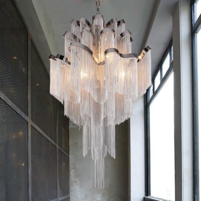 China Contemporary Modern Restaurant Lamp Led Silver Gold Pendant Luxury Home Light Contemporary Aluminum Tassel Chain Chandelier for sale