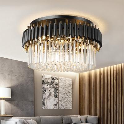 China Modern Luxury Living Room And Bedroom Black Round Led Pendant Light Crystal Chandeliers Ceiling Lights for sale