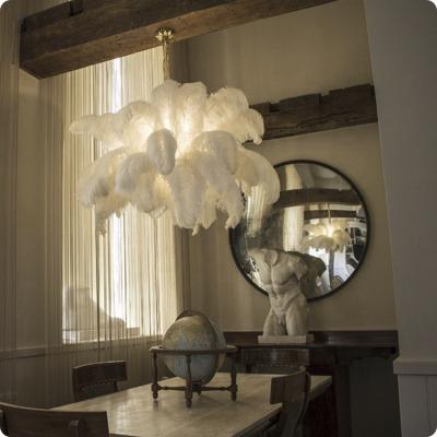 China Modern Post Modern Decelling Lamp Blush Ostrich Pink White Feather Stroke Pendant Light Chandelier for Dining Room Kitchen for sale