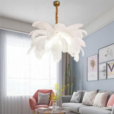 China Beautiful Post Modern Modern Hanging Ostrich Feather Ostrich Feather Lamp Kids Girl Room Pendant Light Pink White Chandelier for sale