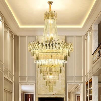 China China Hotel Lobby Modern Luxurious Large Gold Crystal Pendant Lamp Chandelier Hanging Lighting For Lobby Staircase for sale