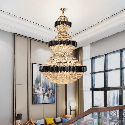 China New Modern Classic Black Luxury Crystal Chandelier Hotel Lobby Modern Home Big Large Pendant Light for sale