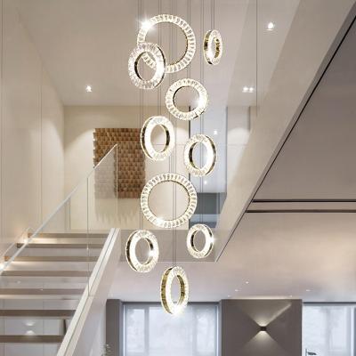 China Modern Home Decor Staircase Hanging Lamp Led Long Crystal Ceiling Ring Chandelier Light For Modern Staircase for sale