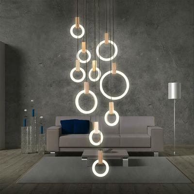 China Nordic Acrylic Hanging Ring Light Home Decoration Acrylic Hanging Small Led Ring Shape Pendant Lamp High Ceiling Chandelier for sale