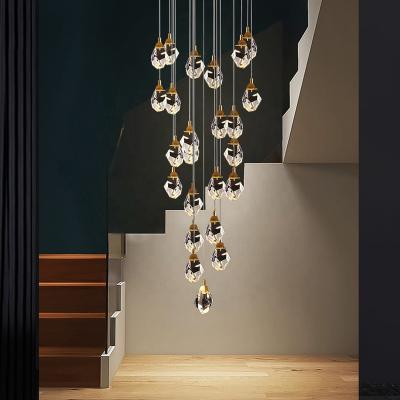 China Modern Luxury Villa Indoor Gold Leaded Stairwell Stone Staircase Crystal Chandelier Pendant Lighting for sale