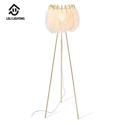 China Modern Contemporary Large Gold Ostrich Feather Lighting Triangle Floor Lamp Stand Nordic Design for sale