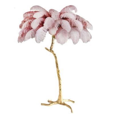 China Modern Plume Ostrich Copper Feather Floor Lamp Pink Purple For Living Room Home for sale