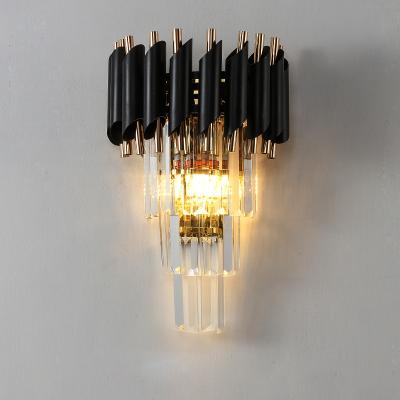 China Post-Modern Luxury Gold Bath Living Room Lights Side Lights K9 Black Crystal Wall Sconce for sale