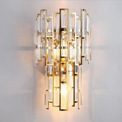 China Bathroom Gold K9 Brass Crystal Wall Light Modern Post Modern Hotel Indoor Luxury Long Lamps for sale