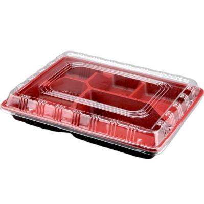 China Disposable Disposable Take Out 3 4 5 Quick Take Out 6 Compartment Plastic Bento Caterer Lunch Box Take Out Food Container Set for sale