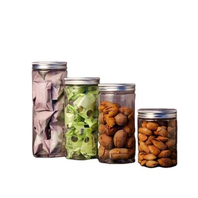 China Recyclable Transparent Dried Fruit PET Plastic Food Jar With Aluminum Lid Or Plastic Lid for sale