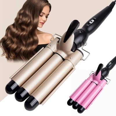 China Mini Triple Deep Waver Spiral Rotating Electric Hair Iron Magic 3 Barrel Automatic Hair Curler for sale