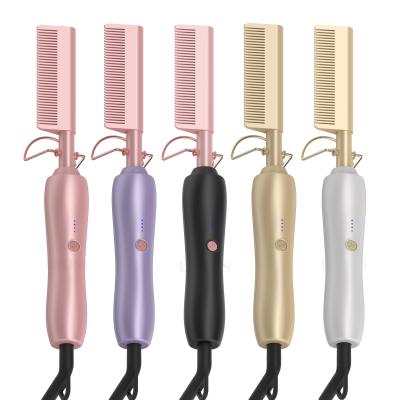 China Hot Selling Professional LCD Temperature Display Temple Comb High Heat Straightener Small Pressing Electric Hot Comb Electric Hair Straightener for sale