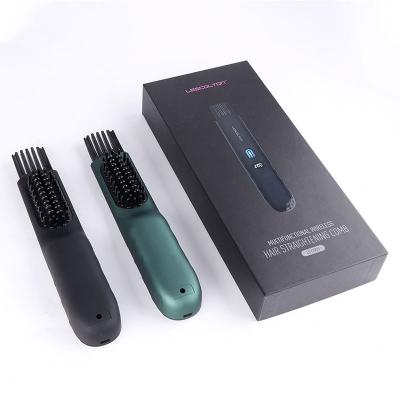 China Multi-functional LCD Display Men Car Beard Straightener Cordless Fast Hairdressing Comb Wireless Usb Charging Straightening Brush for sale