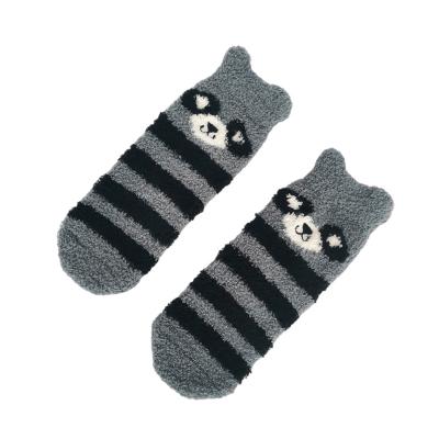 China Antibacterial Warm Cute Striped Coral Fluffy Fuzzy Fuzzy Socks Winter Socks Velvet Bear Sale Floor Slipper Animal Indoor Knitted Socks Women Antibacterial Warm for sale