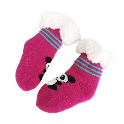 China Girls Boys Antibacterial Slipper Slippers Fuzzy Thick Warm Heavy Fleece Striped Winter Slippers Cute Animal Walking Socks For Kid Children for sale