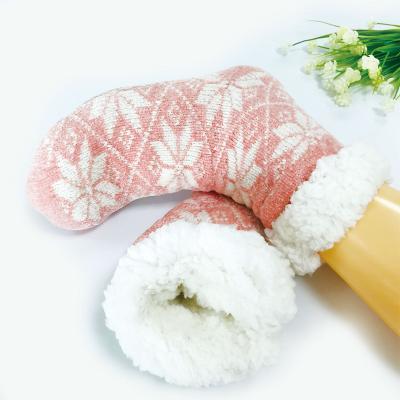 China Wholesale Antibacterial Women's Christmas Winter Double Layers Socks Snowflake Fleece Home Coating Knit High Knee Slipper Stocking Socks for sale