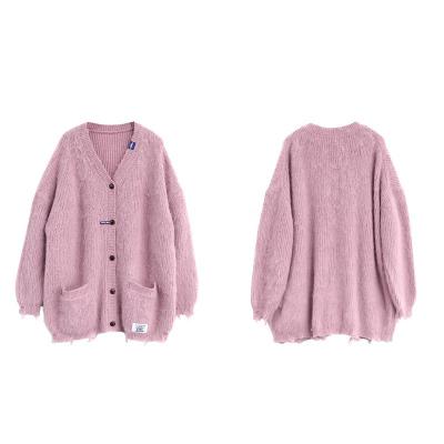 China Breathable Pink Women High End Custom Knitted Cardigan Sweater Fashion Causal Wear Custom Label Women Wool Sweater Jacket With Pockets for sale