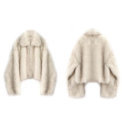 China Breathable Women Fox Fur Sweater Fashion Turn Down Neck Luxury Fluffy Cardigan Chamois Lined Lady Winter Furry Jacket Oversize With Zipper for sale