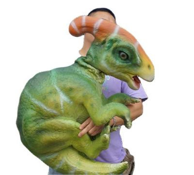 China Realistic Amusement Park Dinosaur Baby Green Parasaurolophus Hand Puppet Dinosaur Products for sale