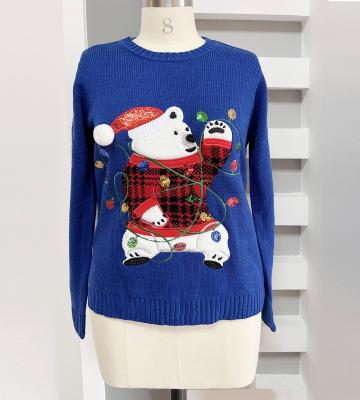 China Fashion Anti Shrink Winter Sweater Custom 2020 Ugly Women Knitted Cartoon Little Bear Christmas Sweater for sale