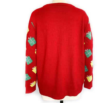 China Anti-wrinkle Fashion Long Sleeve Round Neck Pullover Christmas Sweater With Snowman And Presents for sale