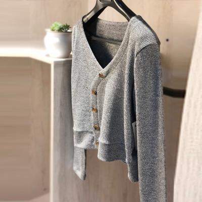 China Fashion QUICK DRY Sweaters Knitted Main Cardigan 2021 Custom Women's Sweater Sweaters Girls Button Up Collar Gray Autumn Full for sale