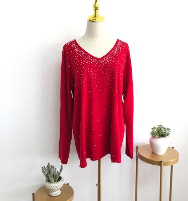 China Fashion QUICK DRY Ladies Sheath Long V Neck Pullover Plus Size Red Sweater for sale