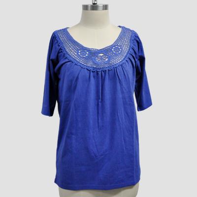 China 2020 High Quality QUICK DRY 100% Cotton T-shirts Lace O Neck Women Sleep Wear Pajamas for sale